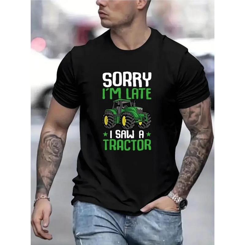 Hot "I Saw A Tractor" Creative Letter Graphic Print for Men Women Couple Fashion T-Shirt, Street Short Sleeve Cotton...