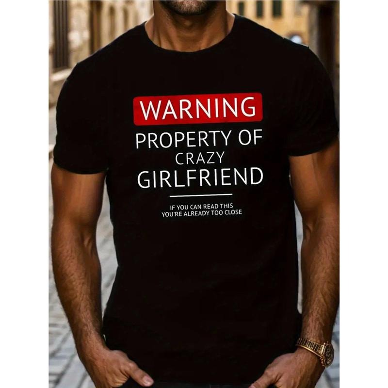 Hot Crazy Girlfriend Warning Creative Print for Men Women Couple Fashion T-Shirt, Street Short Sleeve Cotton T-Shirt,...