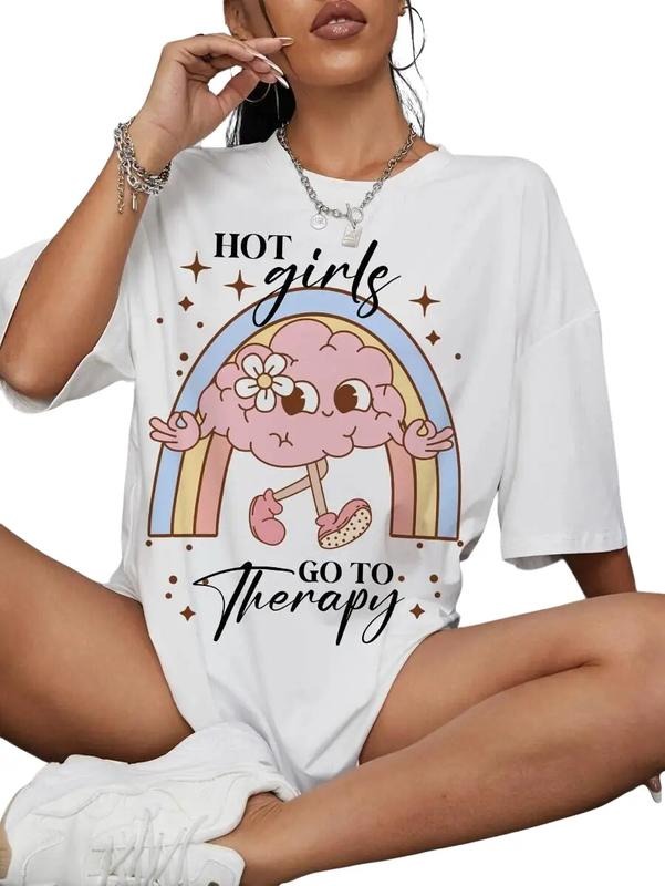 Hot Girls Go To Therapy Shirt, Mental Health Funny Shirt, Retro T Shirt Design, Groovy Mental Health Tee, Cute Brain...