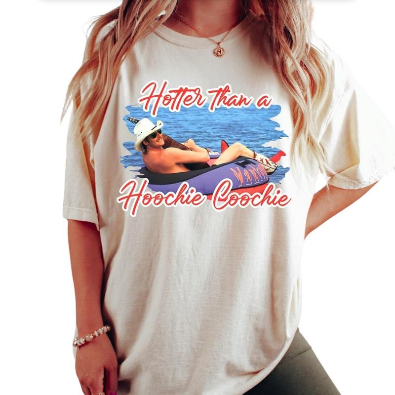 Hotter Than A Hoochie Coochie T-Shirt, Meme Summer Vacation T-Shirt, Gift for Music Lover, 90s Country Music Tee, Trendy...