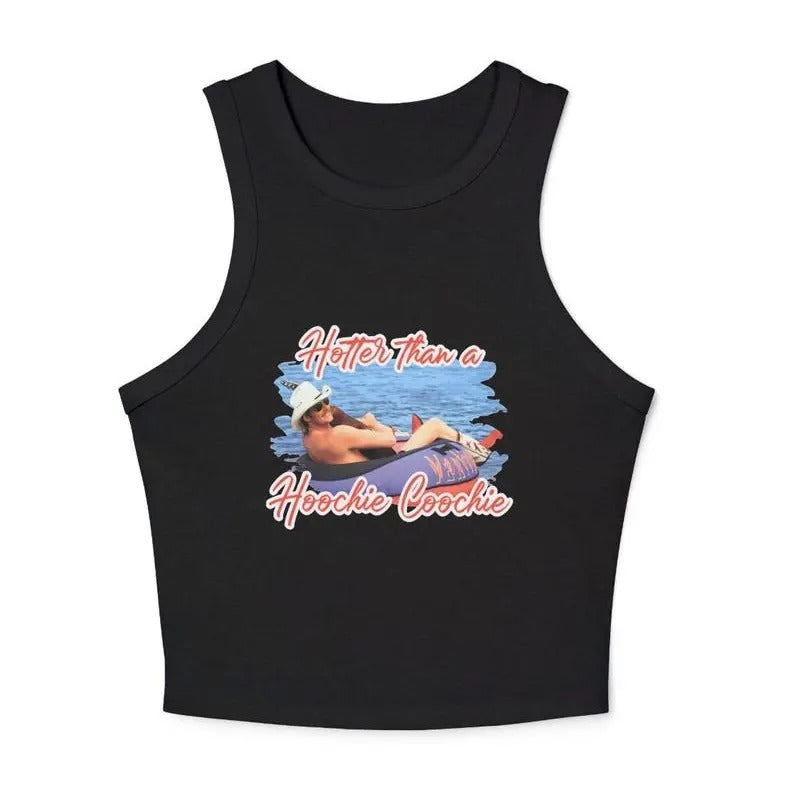 Hotter Than a Hoochie Coochie Tank Top Western Cowgirl Tank Cropped for Her Cowboy Tank 90s Collar Cotton T-Shirts,...