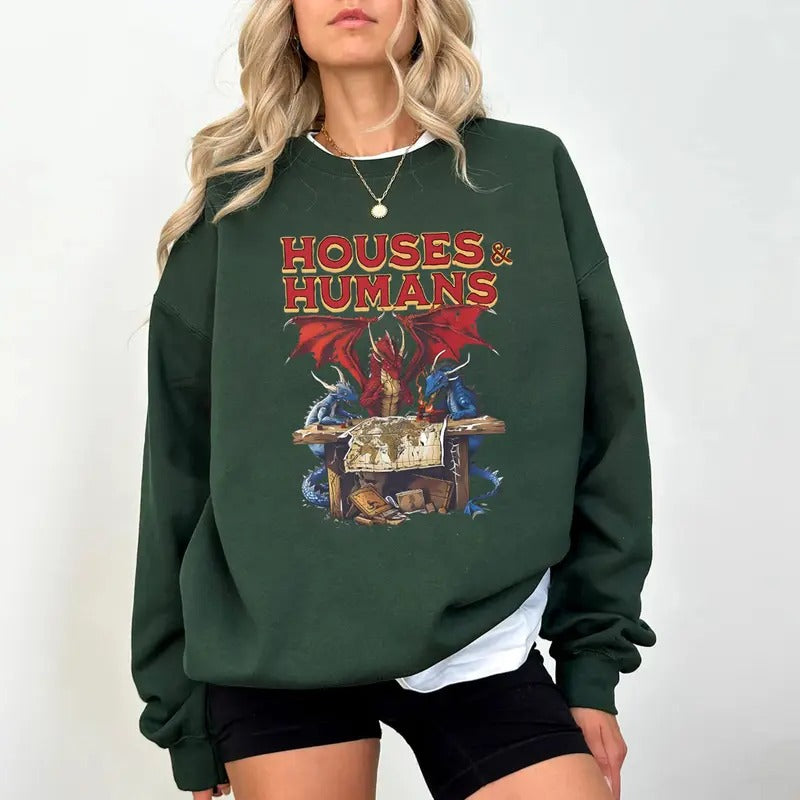 Houses and Humans D&D Shirt, Dungeons and Dragons Gift Tee for Men Women, Vintage Retro 90s Joke D and D T-shirt, Dungeon...