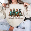 Howdy Christmas Tree Western Retro Crewneck Sweatshirt, Coquette Bow Cowboy Christmas Cowgirl Shirt Hoodie | GrindPrints.com