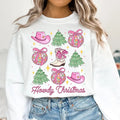 Howdy Christmas, Pink Western Cowgirl Shirt, Coquette Christmas Bow, Merry Christmas Western Cowgirl Sweater Hoodie,...