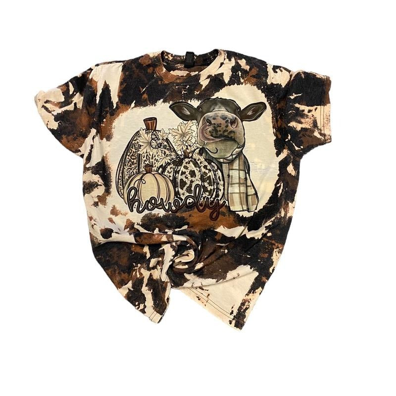 Howdy Fall Cow Bleached T-shirt Hoodie, Sweatshirt | GrindPrints.com