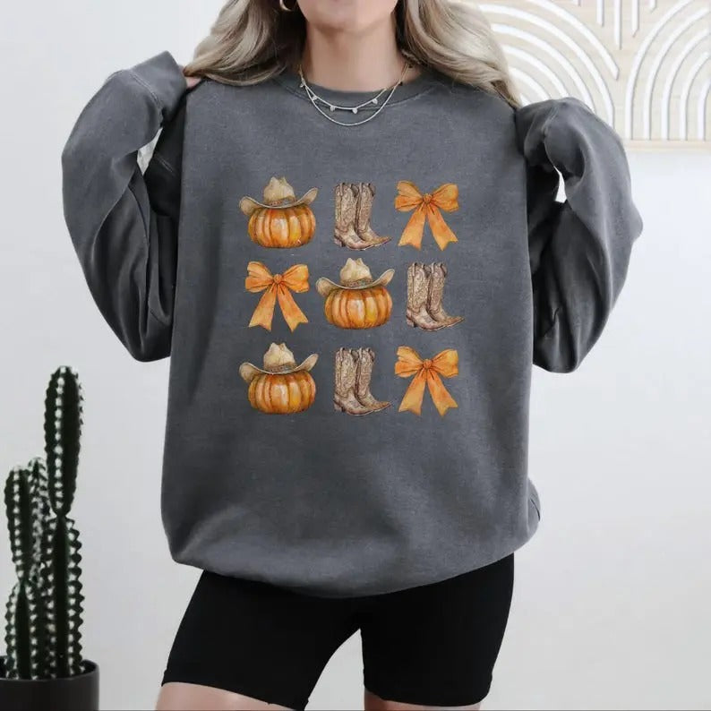 Howdy Pumpkin Shirt, Western Fall, Fall Coquette Bow, Fall vibes, country fall, Cowgirl Top Womenswear Check Hoodie...