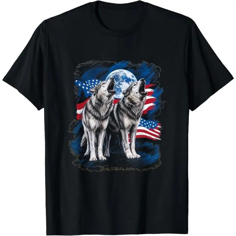 Howling Wolves American Flag Wolf Wilderness Nature T-Shirt Made in USA Hoodie, Sweatshirt | GrindPrints.com
