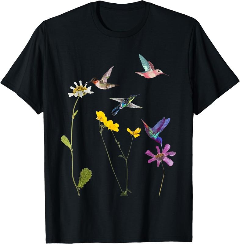 Hummingbird and Flowers T-Shirt | Unisex Cotton Tee Gift, Crewneck, Short Sleeve Hoodie, Sweatshirt | GrindPrints.com