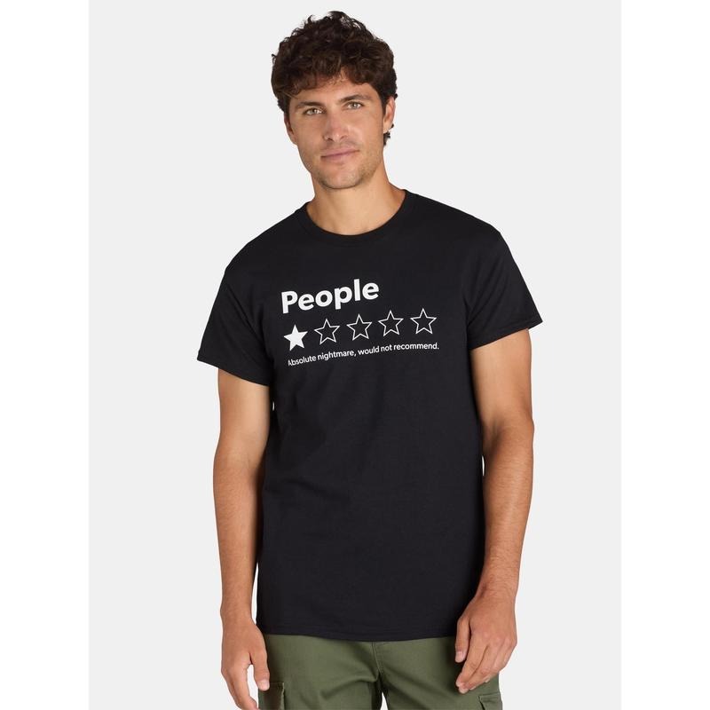 Humor Men's and Big Men's People Rating 1 Star Graphic Tee with Short Sleeves, Sizes S-3XL Made in USA Hoodie, Sweatshirt