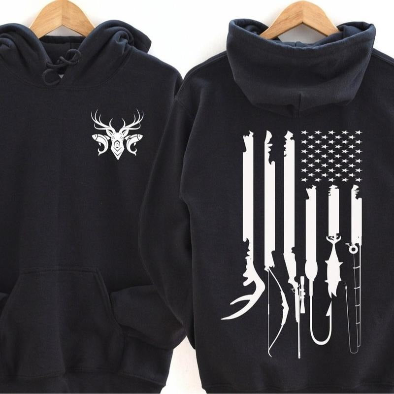 Hunting and Fishing Life Hoodie, American Flag, Hunting and Fishing Outdoor Sports Hoodie, Gift for Hunter, Gift for...