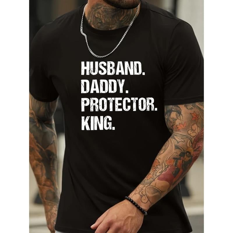 Husband Daddy Protector Print T Shirt, Tees For Men, Casual Short Sleeve T-shirt For Summer Made in USA Hoodie, Sweatshirt