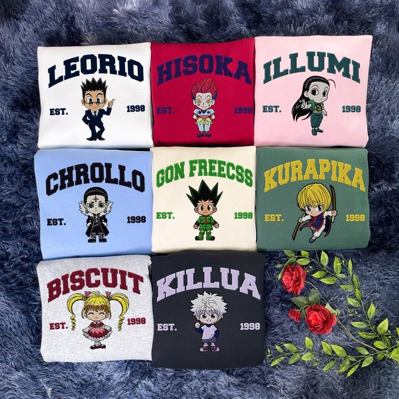 HxH Characters Embroidered Sweater, Anime Embroidered Shirt, Gift For Fan Tshirt and Hoodie Sweatshirt | GrindPrints.com
