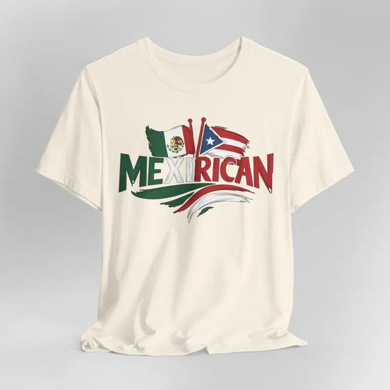 Hybrid Flag MexiRican Mexican Puerto Rican T-Shirt Cotton Fit Casual Classic Fabric Jersey Knit Menswear Collar Garment...