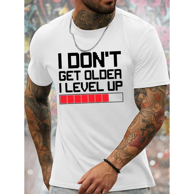 I DON'T GET OLDER I LEVEL UP and Bar Graphic Print, Men's Novel Graphic Design T-shirt, Casual Tees for Summer, Men's...