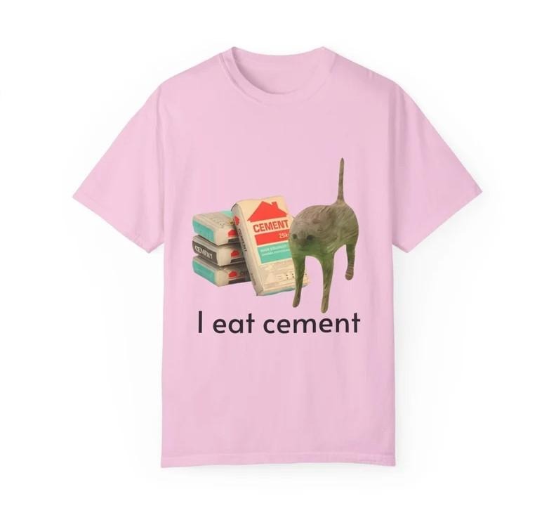 I Eat Cement Cursed Cat Pink Shirt, Funny Meme Shirt, Ironic Shirt, Cat Lover Gift Hoodie, Sweatshirt | GrindPrints.com
