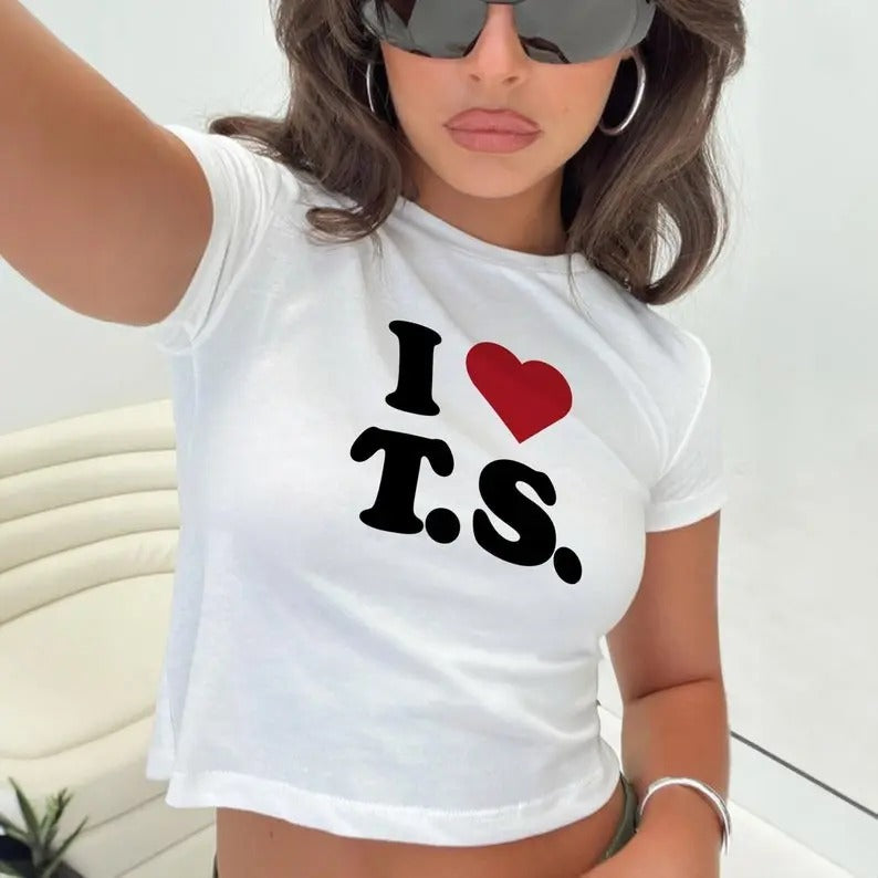 I Heart T.s Baby Tee, I Love T.s Shirt Cropped Lady Hoodie, Sweatshirt | GrindPrints.com