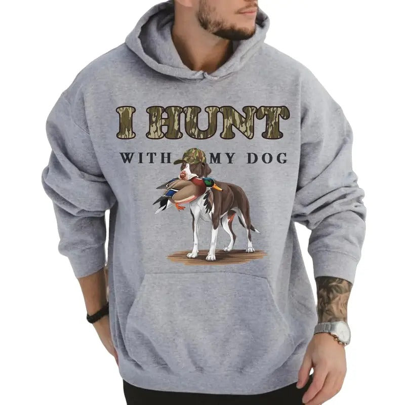 I Hunt with My Bird Dog Unisex Crewneck Sweater, Hunting Camo Bottomland Duck Hunt Shirt Hoodie, Sweatshirt | GrindPrints.com