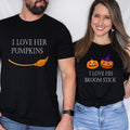 I Like Her Pumpkins, I like His Broom Stick T-Shirt, Matching Couples Halloween Party Tee, Fall Wife And Husband Tee, New...