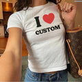 I Love Custom Text Baby Tee, I Heart Personalized Croptop Shirt, Y2K Custom 90s TShirt, Trendy Y2K Clothing , Global...