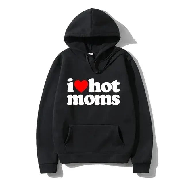 I Love Hot Moms Men Hoodies Sweatshirts New Funny Red Heart Love Moms Print Hoodie Men Women Casual Top Pullover Men's...
