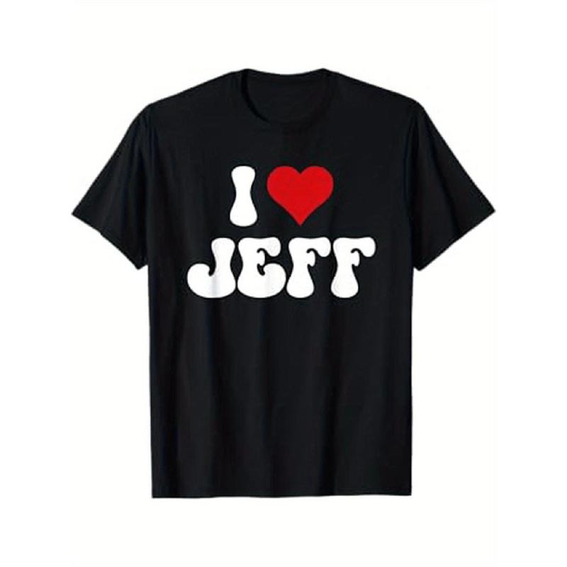 I Love Jeff" Black Cotton T-Shirt for Men & Women - Comfortable, Breathable, Ideal for Romantic Outings, Casual Wear,...