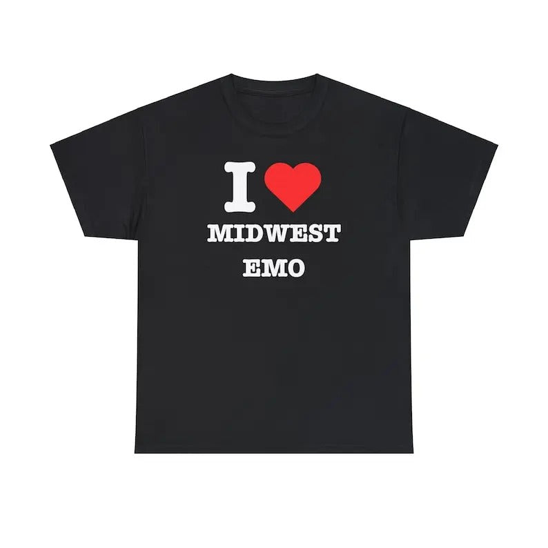 I Love Midwest Emo T-shirt, I Heart Band Tee, Gift For Him, Gift For Her, Menswear Cotton Classic Casual Basic Short...
