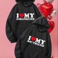 I Love My Boyfriend Monogram Graphic Pullover Casual Menswear Hoodie, Hoodies Trendy, Stylish Streetwear Kangaroo Pocket...