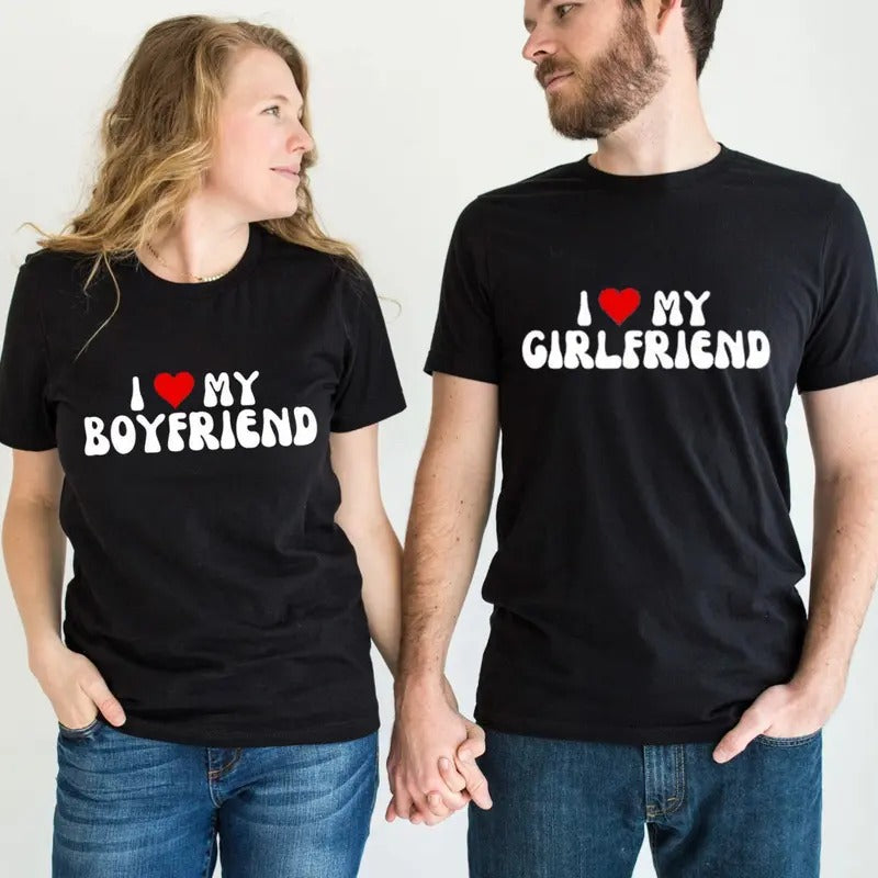 I Love My Boyfriend, Couple Matching Shirt Cotton Fabric Casual Streetstyle Crew Neck Short Sleeve T-Shirt for Women for...