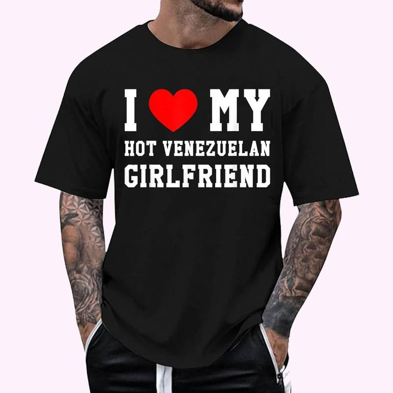 I Love My Hot Venezuelan Girlfriend Red Heart T-Shirt , Unisex Cotton 100%, Top Menswear Hoodie, Sweatshirt | GrindPrints.com