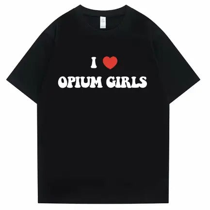 I Love Opium Girls Graphic Tshirt Rapper Playboi Carti T-shirts Men Women Hip Hop Rap Oversized T-shirt Men's Pure Cotton...