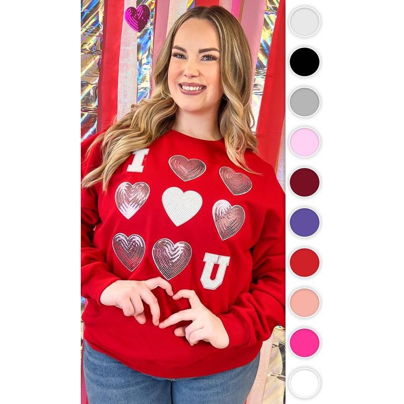 I Love You Sequin Valentine Heart Graphic Sweatshirt T-Shirts, Hoodie | GrindPrints.com