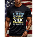 I'M A PROUD STEP DAD OF A WONDERFUL Sweet Black T Shirts For Men Graphic Tee Casual Crew Neck Style Soft 100% Cotton...
