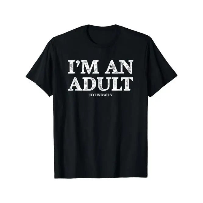 I'M AN ADULT Print Men's Casual Short Sleeve Round Neck T-shirt For Summer Outdoor Street Made in USA Hoodie, Sweatshirt