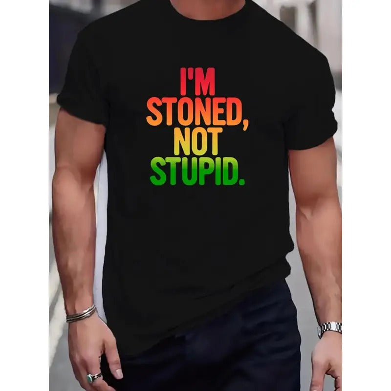I'M STONED NOT STUPID Text Printed Summer Casual Comfortable Soft Daily Home Outdoor Sports Fitness Pure Cotton Breathable Round Neck Short Sleeved Top Made USA T-Shirts, Hoodie, Sweatshirt