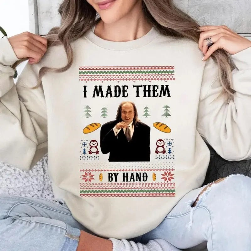 I Made Them By Hand Ugly Sweatshirt, Scary Movie Dinner Made By Hand Meme Shirt, Funny Ugly Shirt For Christmas, For Men...