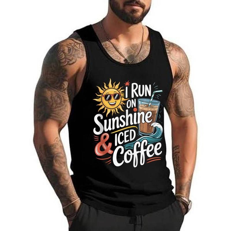 I Run On Sunshine & Iced Coffee Summer Vacation Matching Unisex Tank Top, Cotton, Size S-3XL Classic Fabric T-Shirts,...