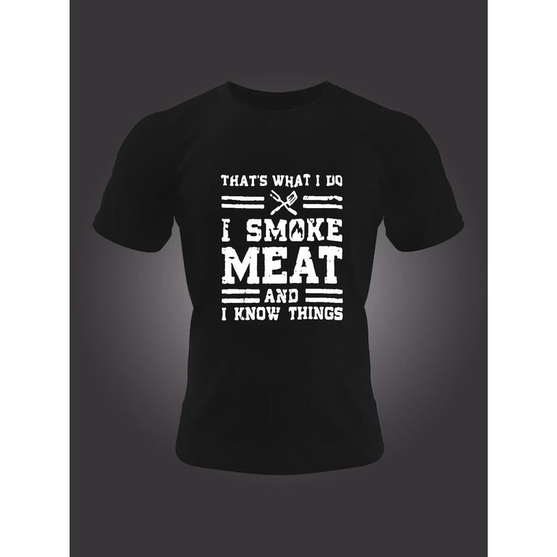 ''I SMOKE MEAT I KNOW THINGS'' Pattern Print Short Sleeve Comfy Summer Clothes T-Shirts, Hoodie, Sweatshirt