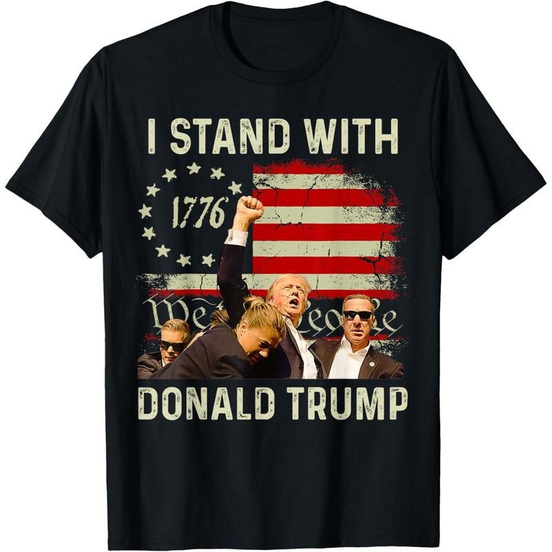 I Stand With Trump Funny Trump 2024 T-Shirt made in usa Hoodie, Sweatshirt | GrindPrints.com