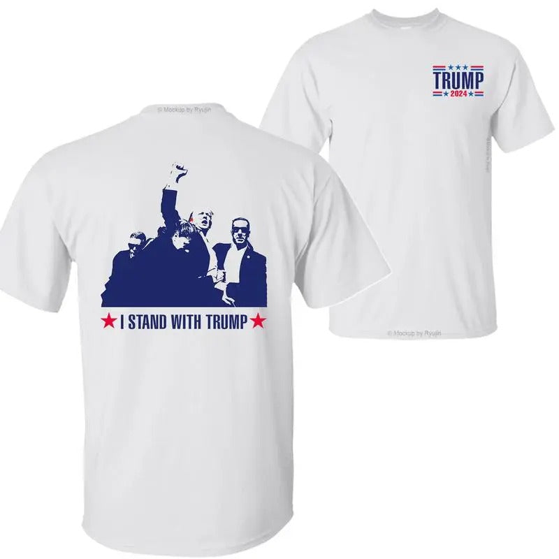I Stand with Trump Shirt, Praying for President Trump Shirt, Bloodied Trump Fist Pumps, Trump Shirts 2024, Double Sided...