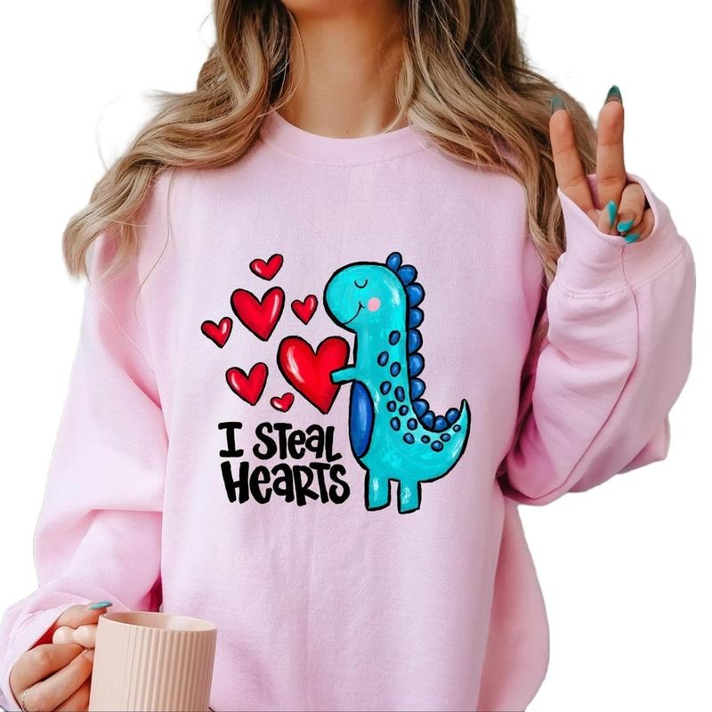 I Steal Hearts Dino Crewneck Sweatshirt T-Shirts, Hoodie | GrindPrints.com