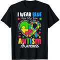 I Wear Blue For my son Autism Awareness men women  mom T-Shirt Hoodie, Sweatshirt | GrindPrints.com
