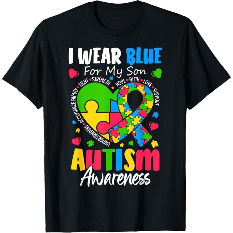 I Wear Blue For my son Autism Awareness men women  mom T-Shirt Hoodie, Sweatshirt | GrindPrints.com