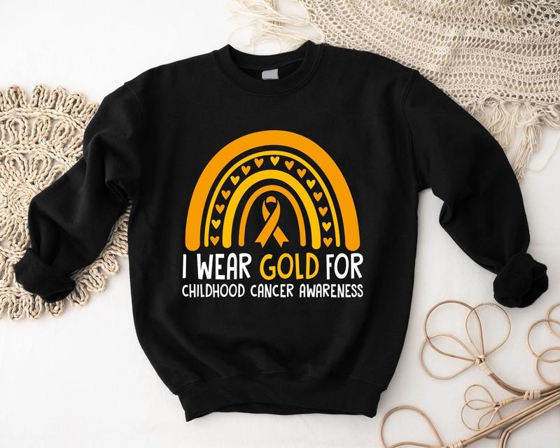I Wear Gold For Childhood Cancer Awareness Sweatshirt, Matching Support Hoodie, Warrior Gift Sweatshirt, Pediatric...