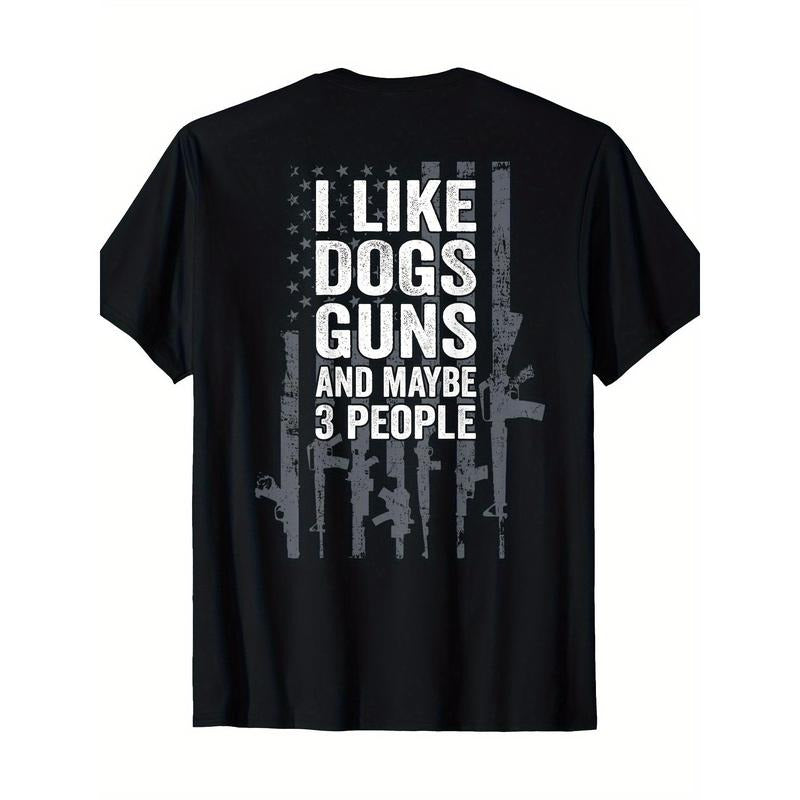 I like dog guns and maybe 3 people - Interesting guns - ON BACK T-shirt made in usa Hoodie, Sweatshirt | GrindPrints.com