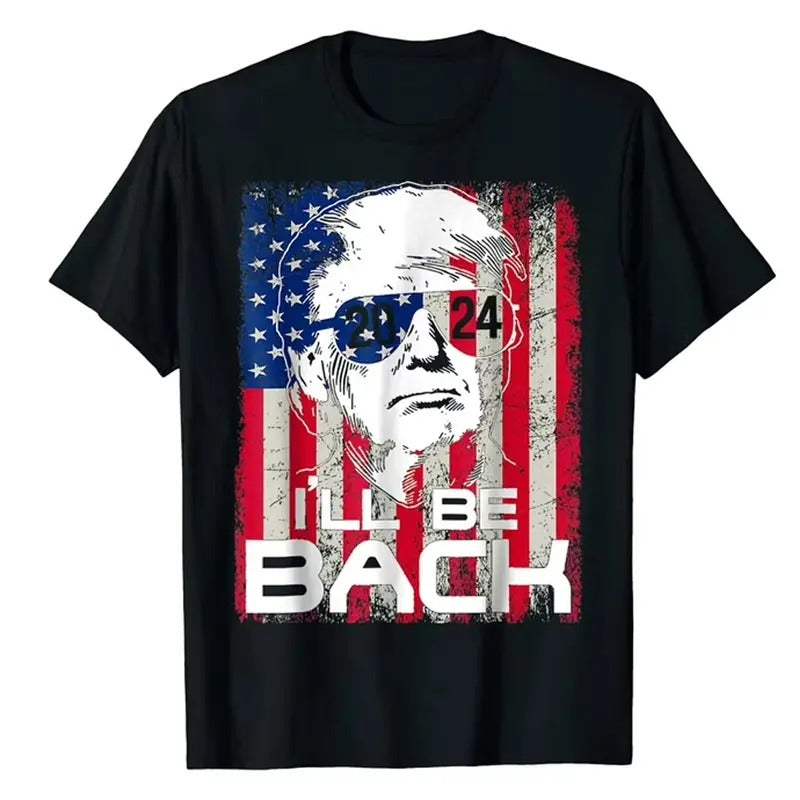 I'Ll Be Back Trump 2024 Vintage Donald Trump 4th July Casual Graphics Tops Summer Black X Large Tops Underwear Menswear T-Shirts, Hoodie, Sweatshirt