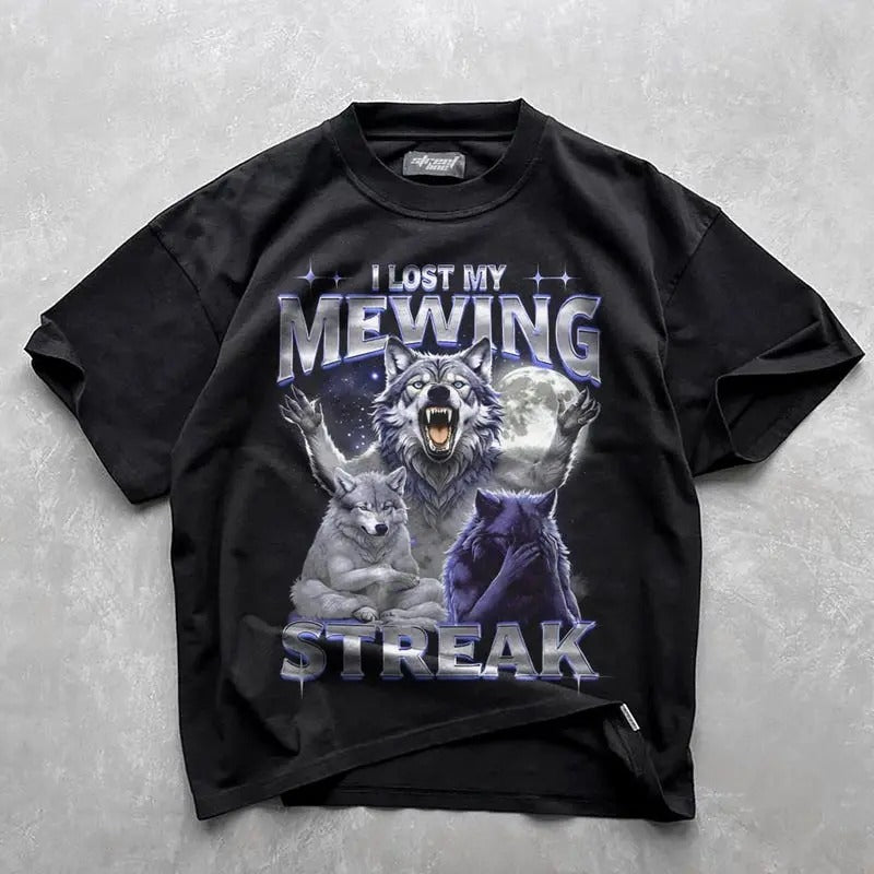 I Lost My Mewing Streak Meme Shirt Ironic Wolf Meme Mewing Meme Funny Wolf Meme Shirt Sigma Wolf Meme Alpha Wolf Teestyle{N002}2 T-Shirts, Hoodie, Sweatshirt