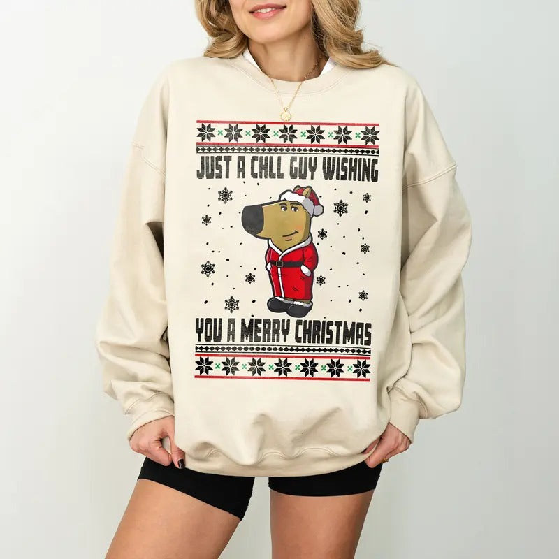 I'm Just A Chill Guy Sweatshirt, TikTok Meme Shirt,Chill Guy Trendy Meme Gift,Funny Viral Dog Cartoon Sweater,Funny Shirt...