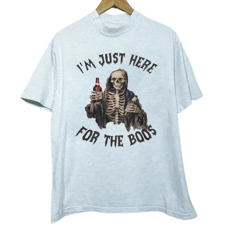 I'm Just Here For The BOOS, Spooky Beer Lovers Halloween Vintage Cotton T-shirt for Men and Women Menswear Top Hoodie,...