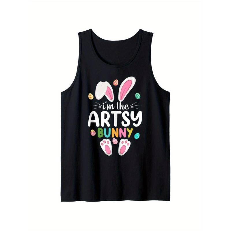 I'm The Artsy Bunny Matching Family Easter Tank Top, 100% Cotton, Single-Side Printed Black Sleeveless Tank Top, Happy...