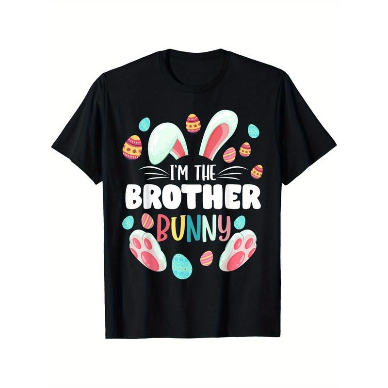 I'm The Brother Bunny" Easter Family Matching T-Shirt - 100% Cotton, Round Neck, Short Sleeve, Black with Colorful Bunny...